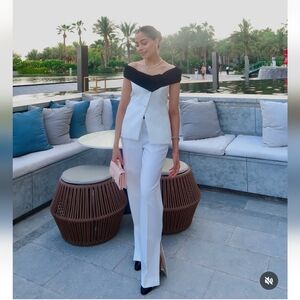 ZARA 2 PIECES CONTRAST BUSTIER TOP WITH PIECE COMBINATION WAIST PANTS SIZE S